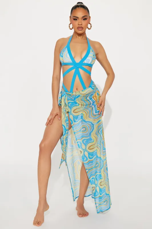Summer Charm Bandage 1 Piece Swimsuit Set - Blue/combo sold by Fashion Nova