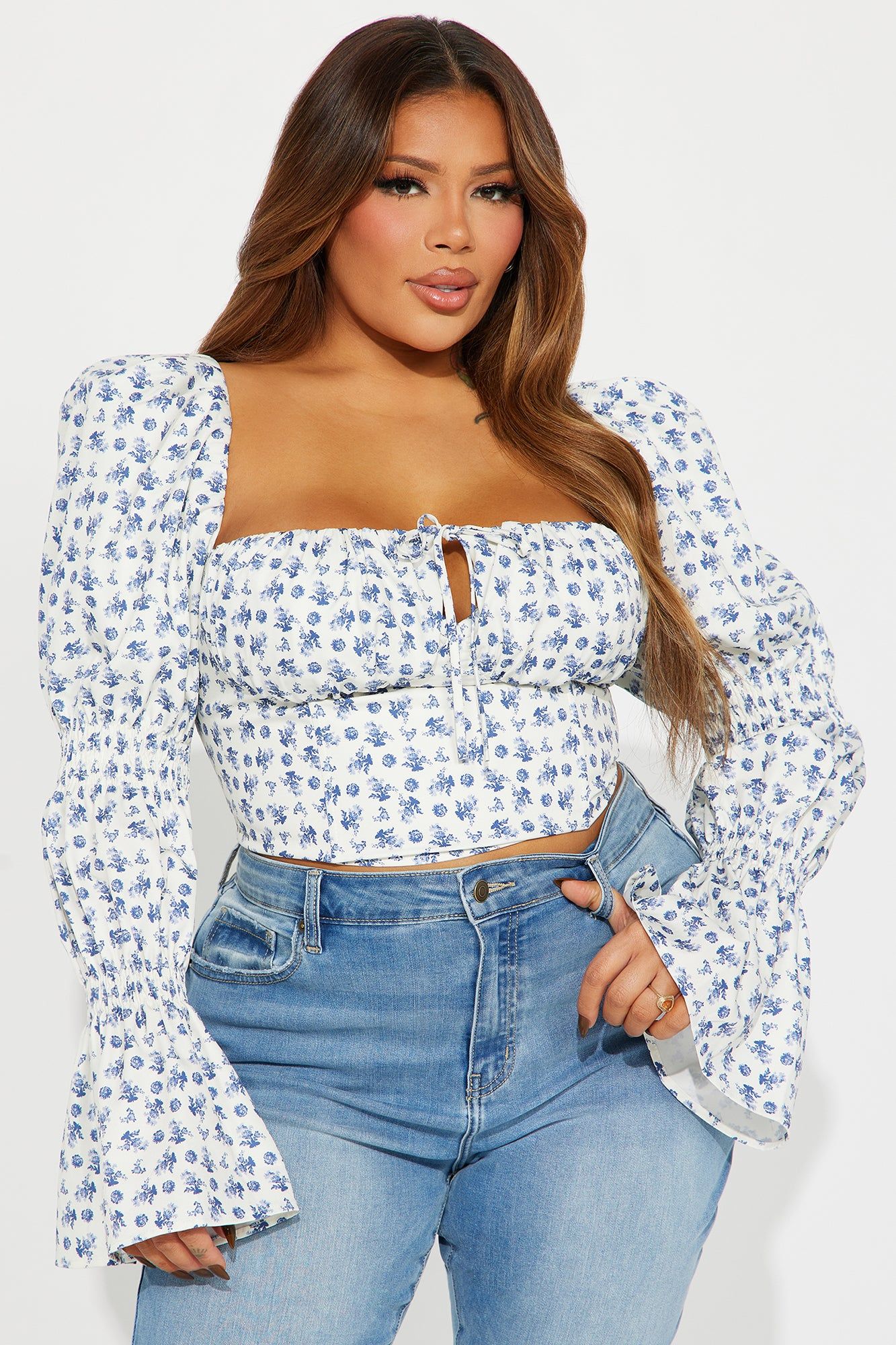 Ivy Floral Corset Top - White/Blue sold by Fashion Nova product image thumbnail 4