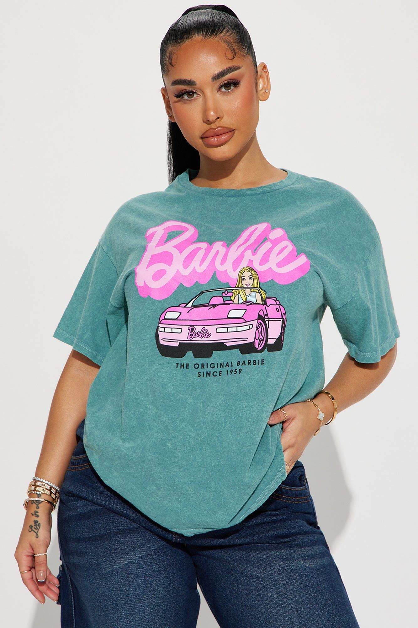 Barbie Dream Car Graphic Tee - Green/combo sold by Fashion Nova