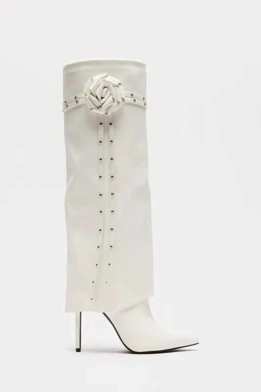 Keep The Roses Overlay Boots - White sold by Fashion Nova