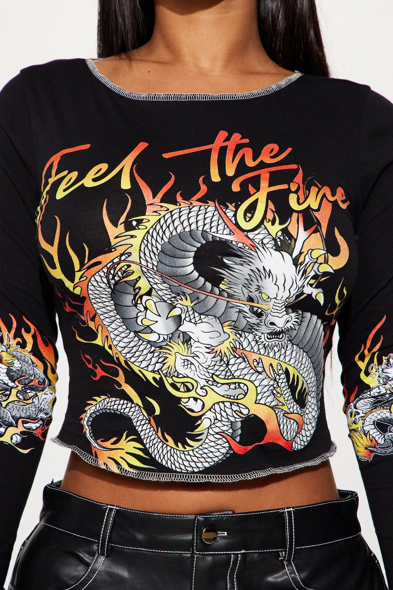 Feel The Fire Graphic Top - Black sold by Fashion Nova product image thumbnail 3