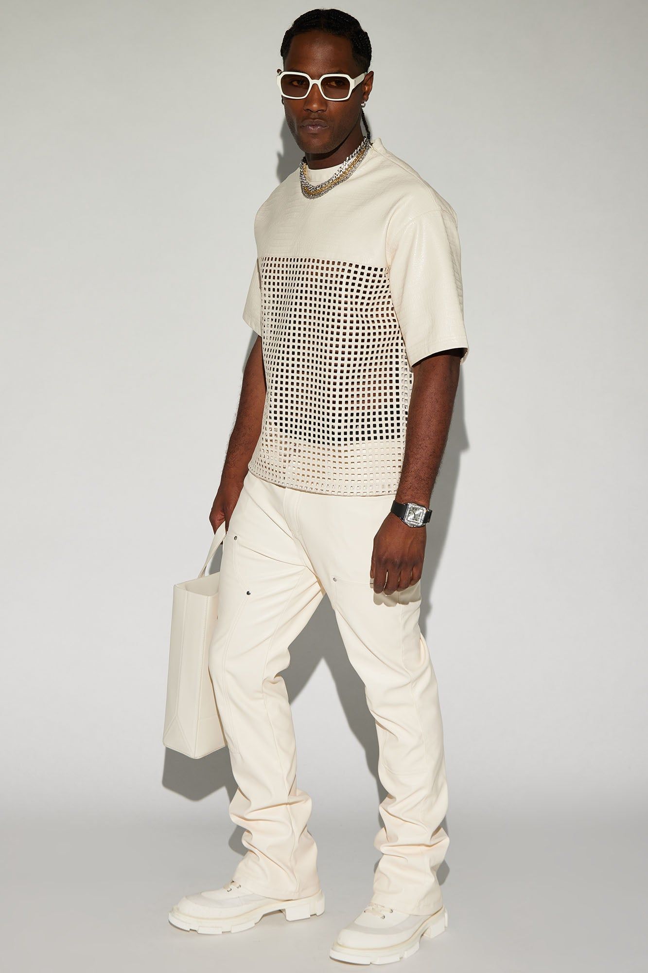 Elliot Stacked Slim Flared PU Pants - Cream sold by Fashion Nova product image thumbnail 3