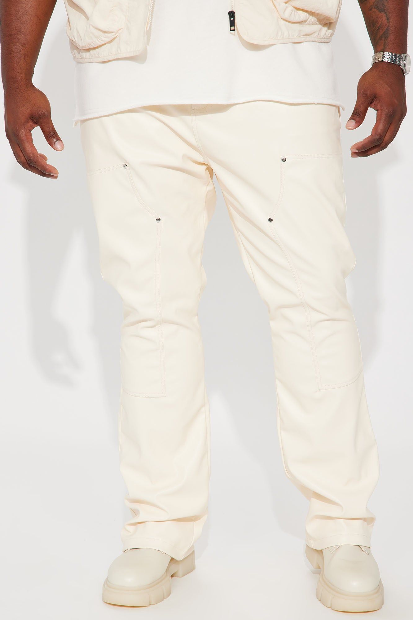 Elliot Stacked Slim Flared PU Pants - Cream sold by Fashion Nova product image thumbnail 2