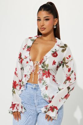 Hibiscus Dream Top - White/combo sold by Fashion Nova