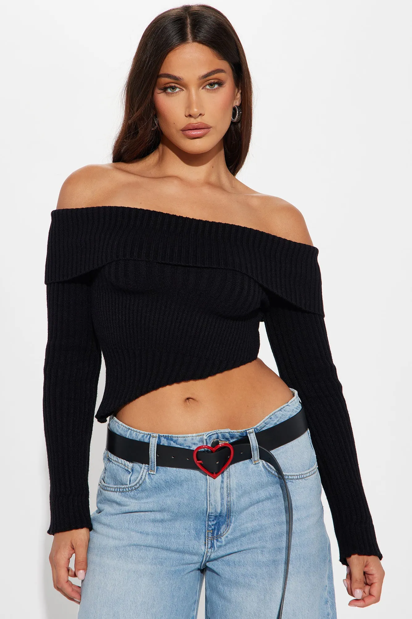 After Midnight Off Shoulder Sweater - Black sold by Fashion Nova