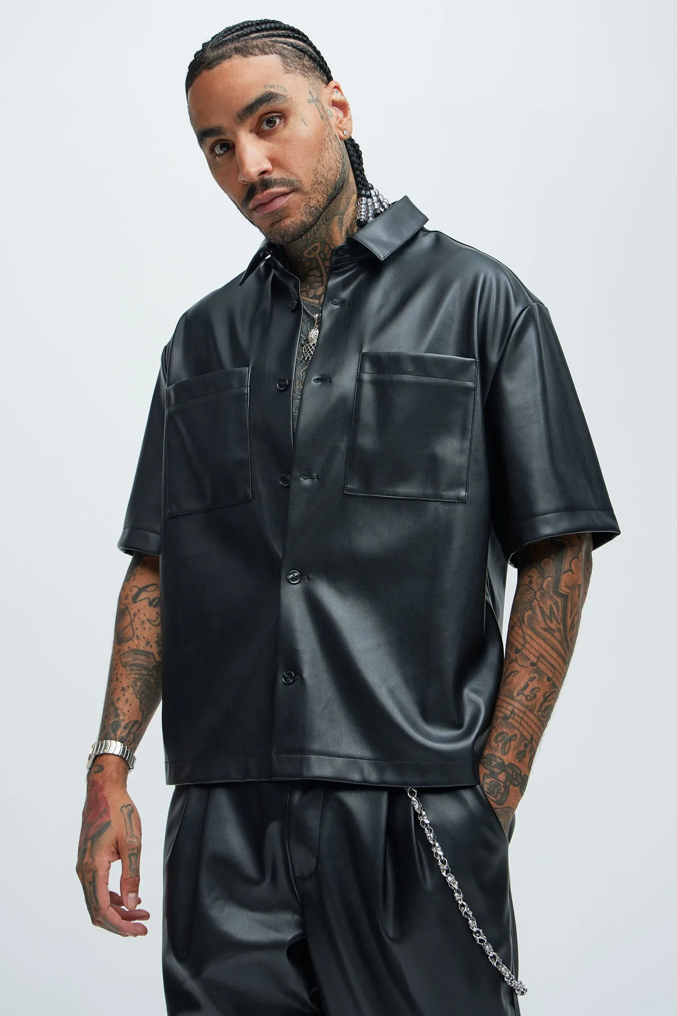 Vesta Faux Leather Shirt - Black sold by Fashion Nova