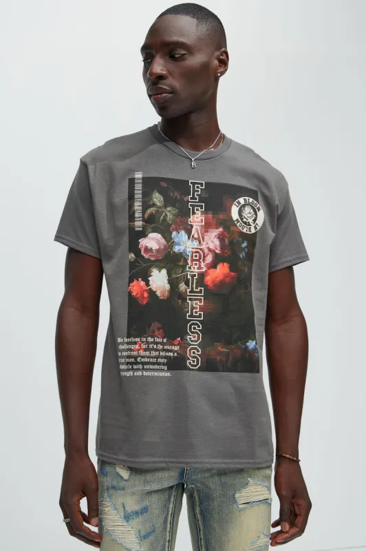 Fearless In Bloom Short Sleeve Tee - Charcoal sold by Fashion Nova