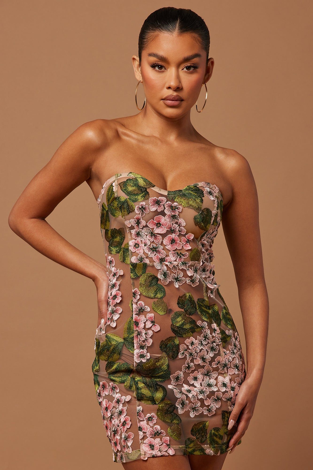 Elodie Strapless Floral Embroidered Mini Dress - Pink/combo sold by Fashion Nova product image thumbnail 2