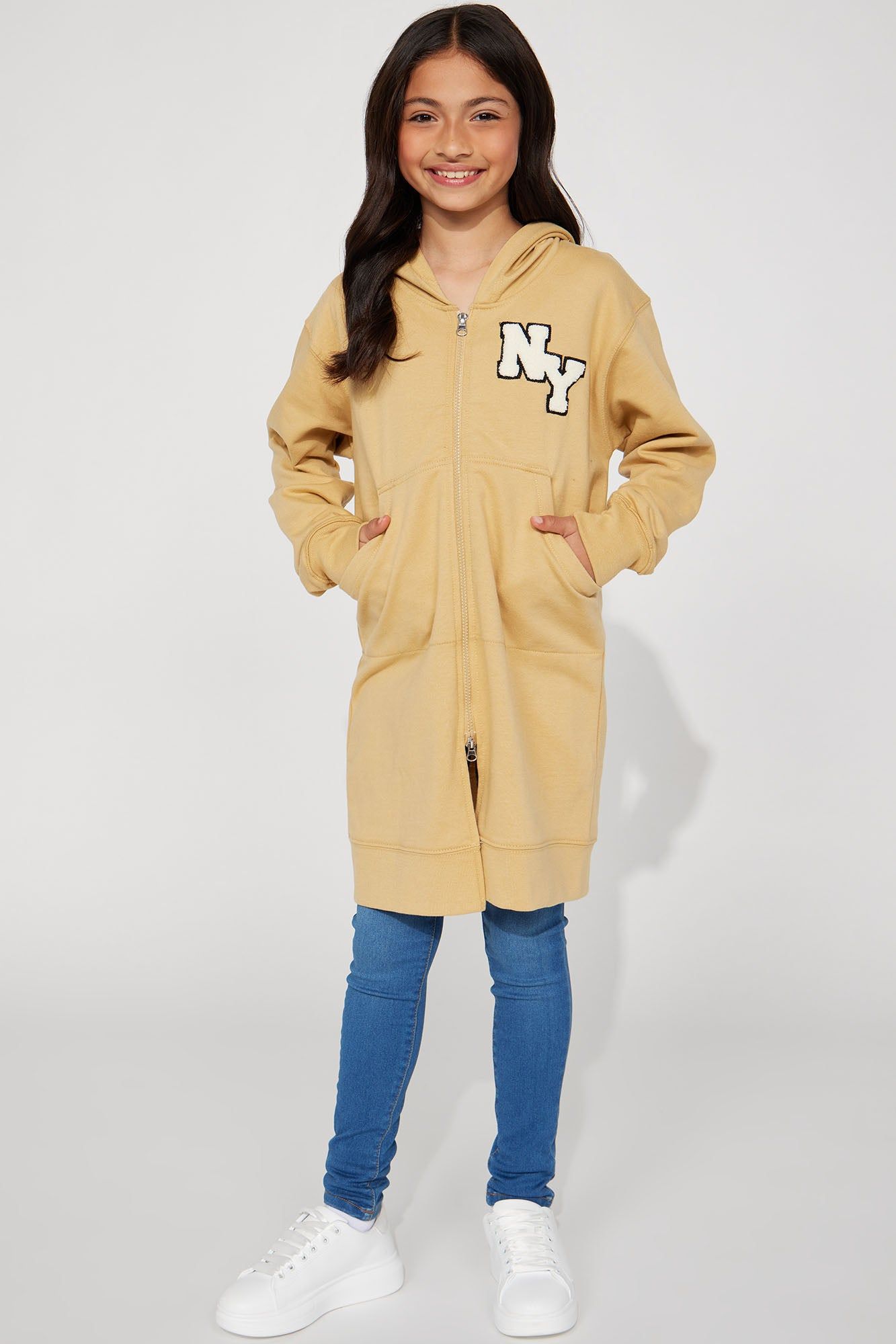 Mini NY Patch Fleece Hoodie - Khaki sold by Fashion Nova product image thumbnail 2
