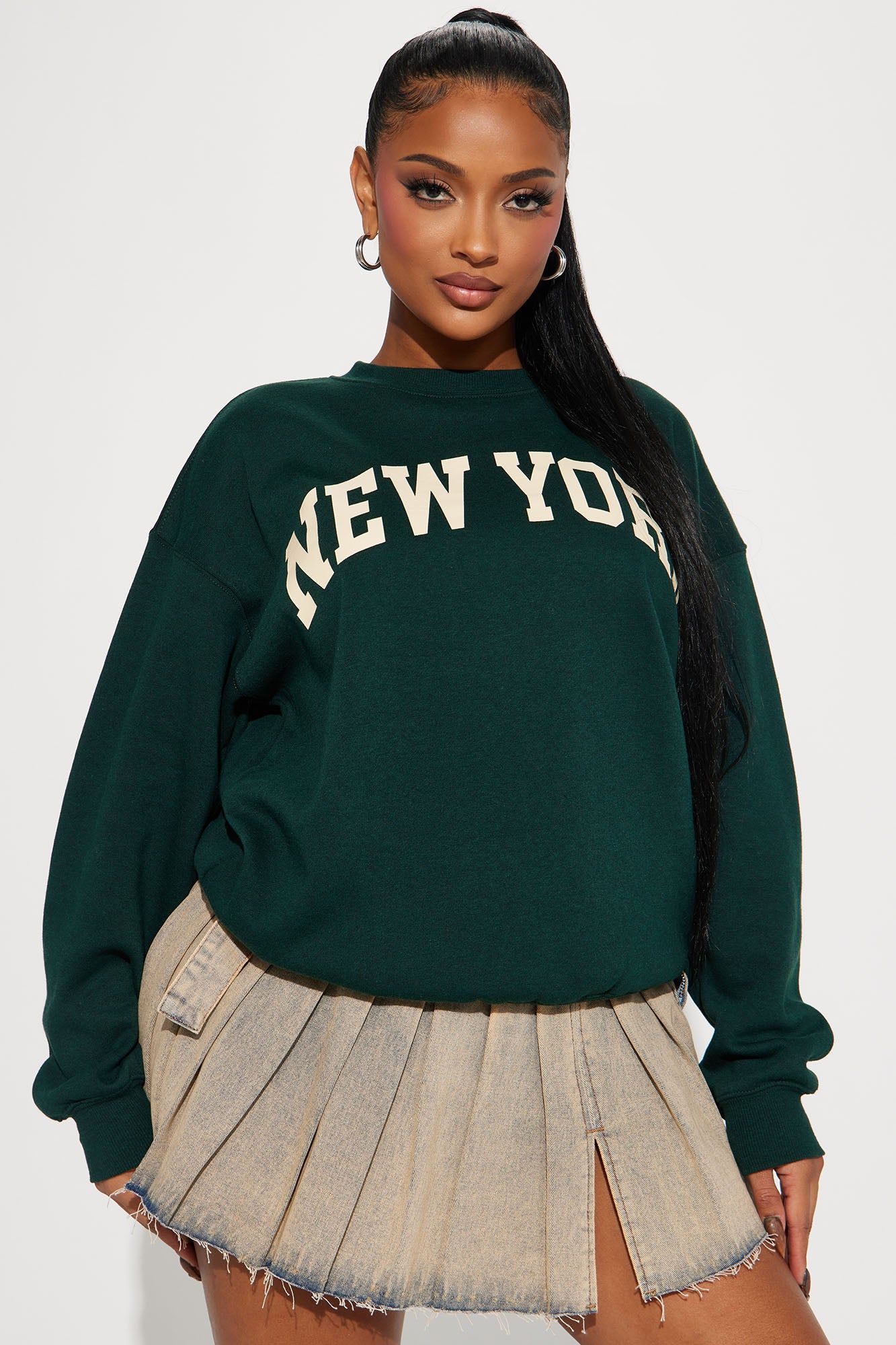 New York Vintage Crew Neck Sweatshirt - Hunter sold by Fashion Nova