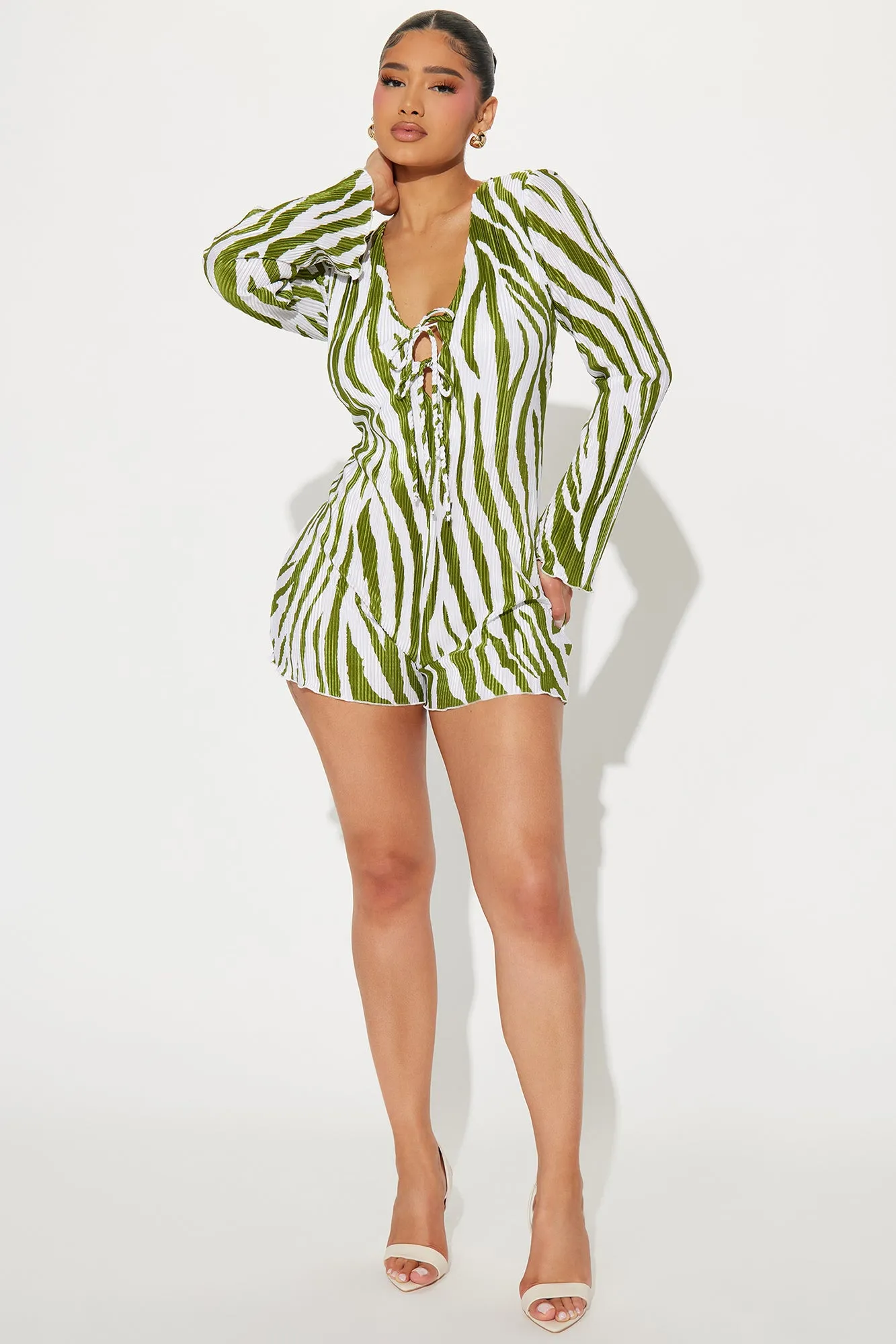 Been Wildin' Plisse Romper - Green sold by Fashion Nova product image thumbnail 3