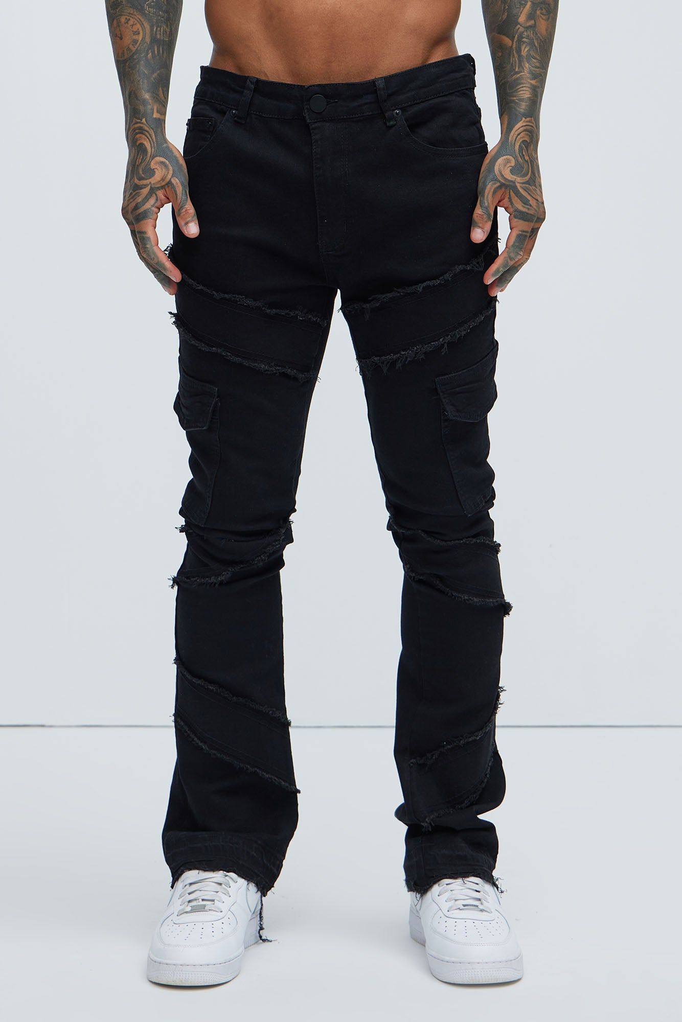 Simi Fray Cargo Stacked Skinny Flare Jeans - Black sold by Fashion Nova product image thumbnail 4