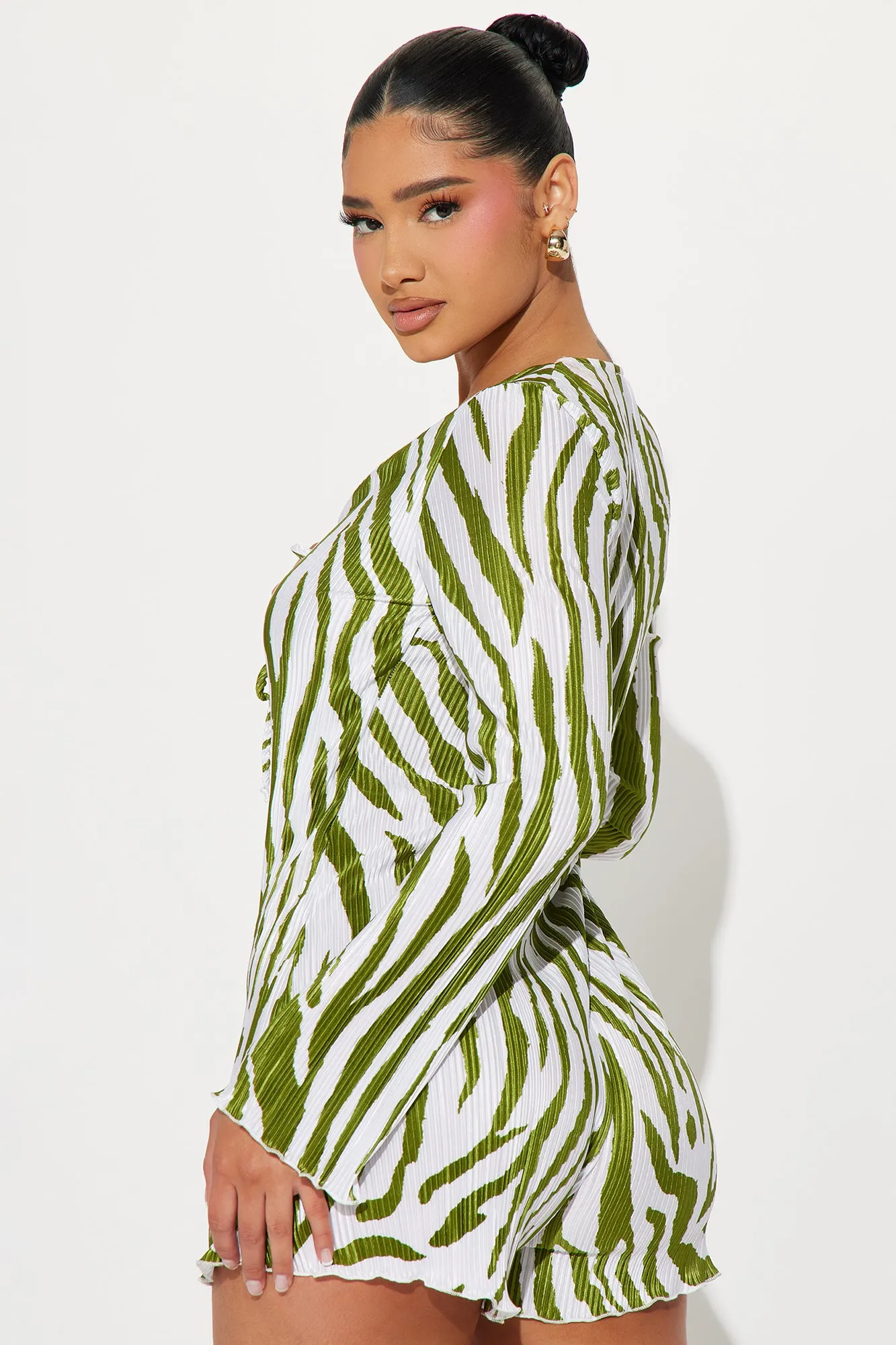 Been Wildin' Plisse Romper - Green sold by Fashion Nova product image thumbnail 2