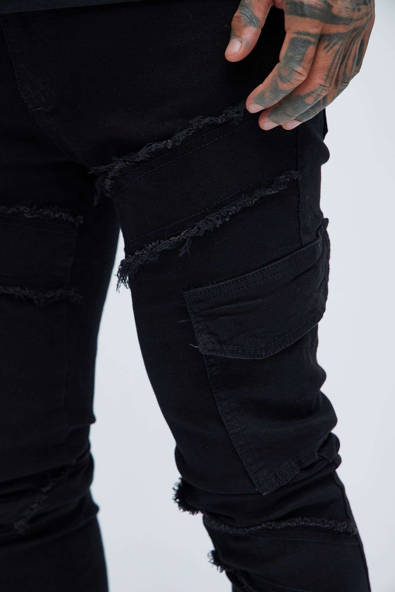 Simi Fray Cargo Stacked Skinny Flare Jeans - Black sold by Fashion Nova product image thumbnail 3