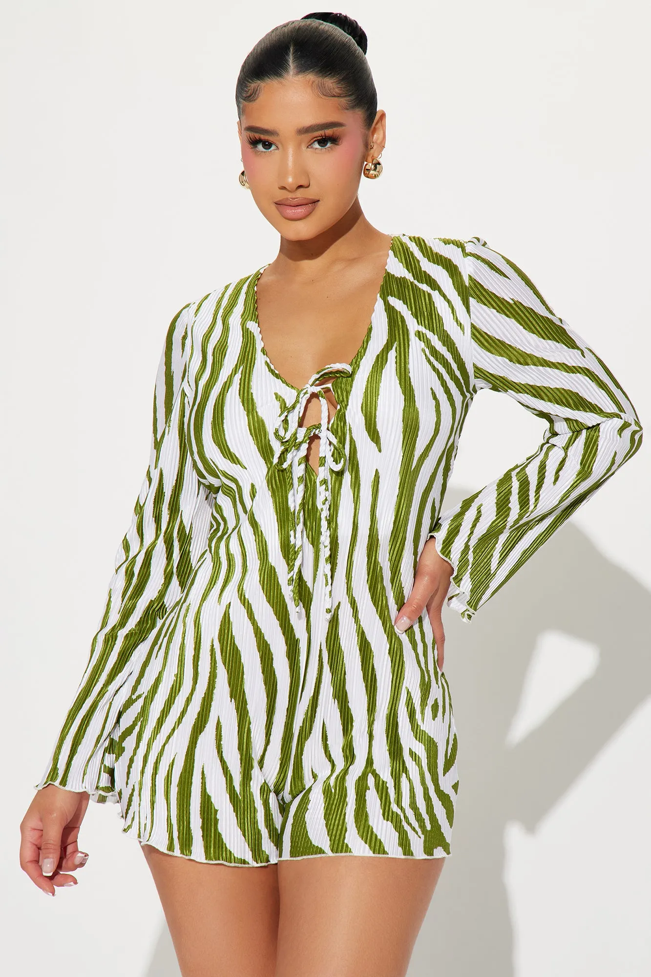 Been Wildin' Plisse Romper - Green sold by Fashion Nova