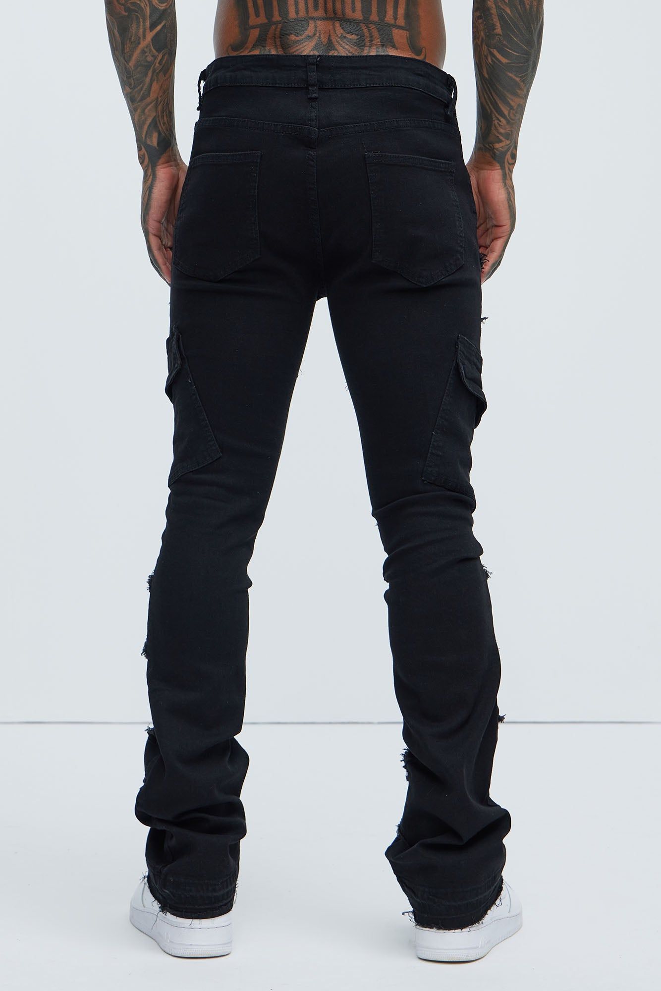 Simi Fray Cargo Stacked Skinny Flare Jeans - Black sold by Fashion Nova product image thumbnail 5