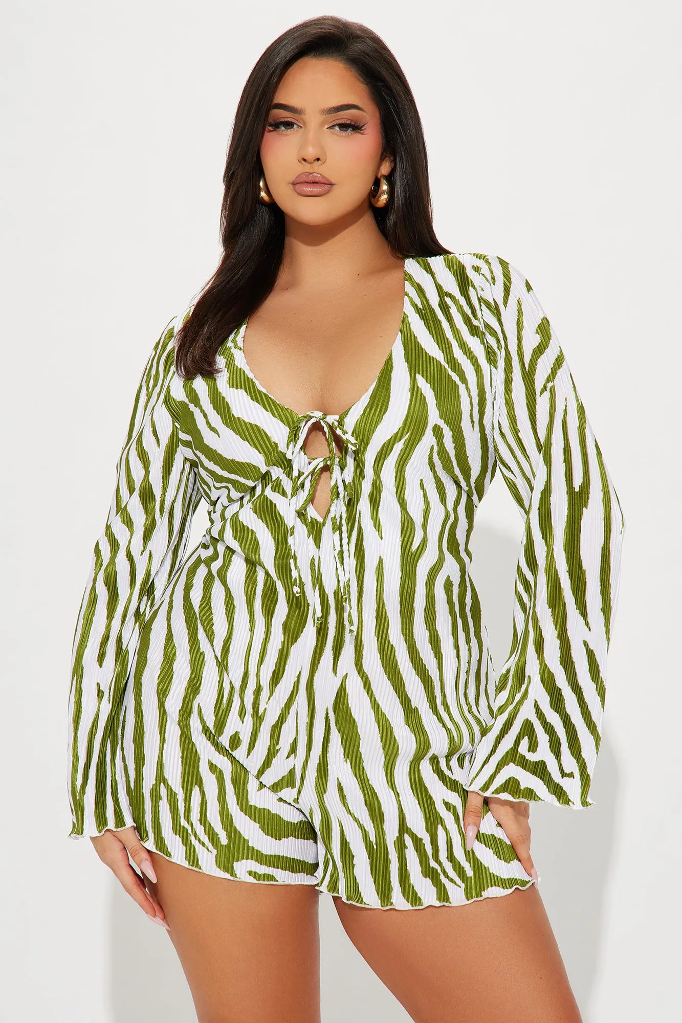Been Wildin' Plisse Romper - Green sold by Fashion Nova product image thumbnail 5
