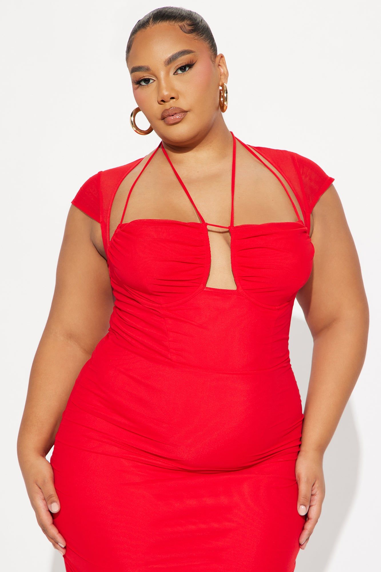 Katie Mesh Cap Sleeve Midi Dress - Red sold by Fashion Nova product image thumbnail 5