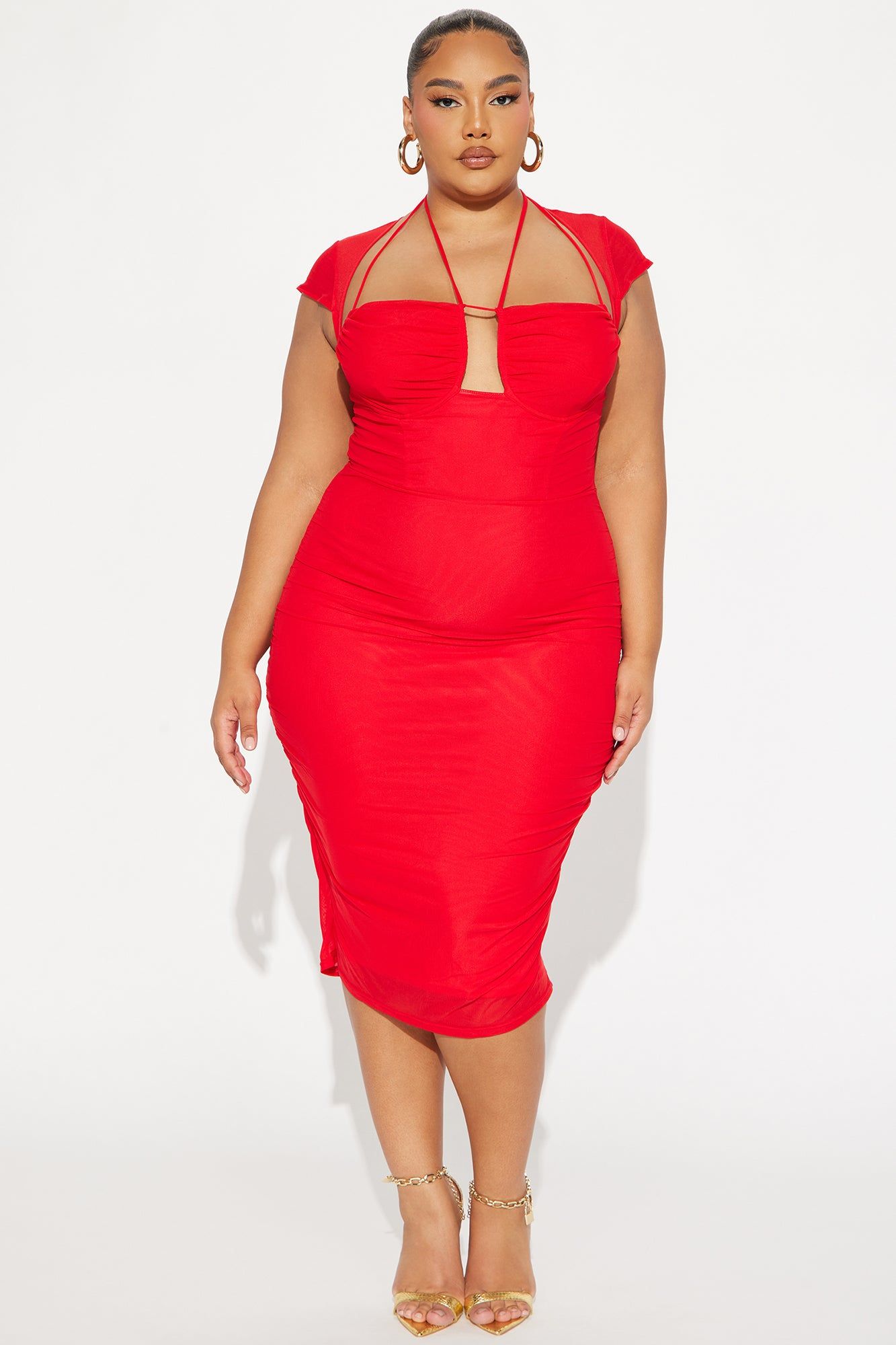Katie Mesh Cap Sleeve Midi Dress - Red sold by Fashion Nova product image thumbnail 4