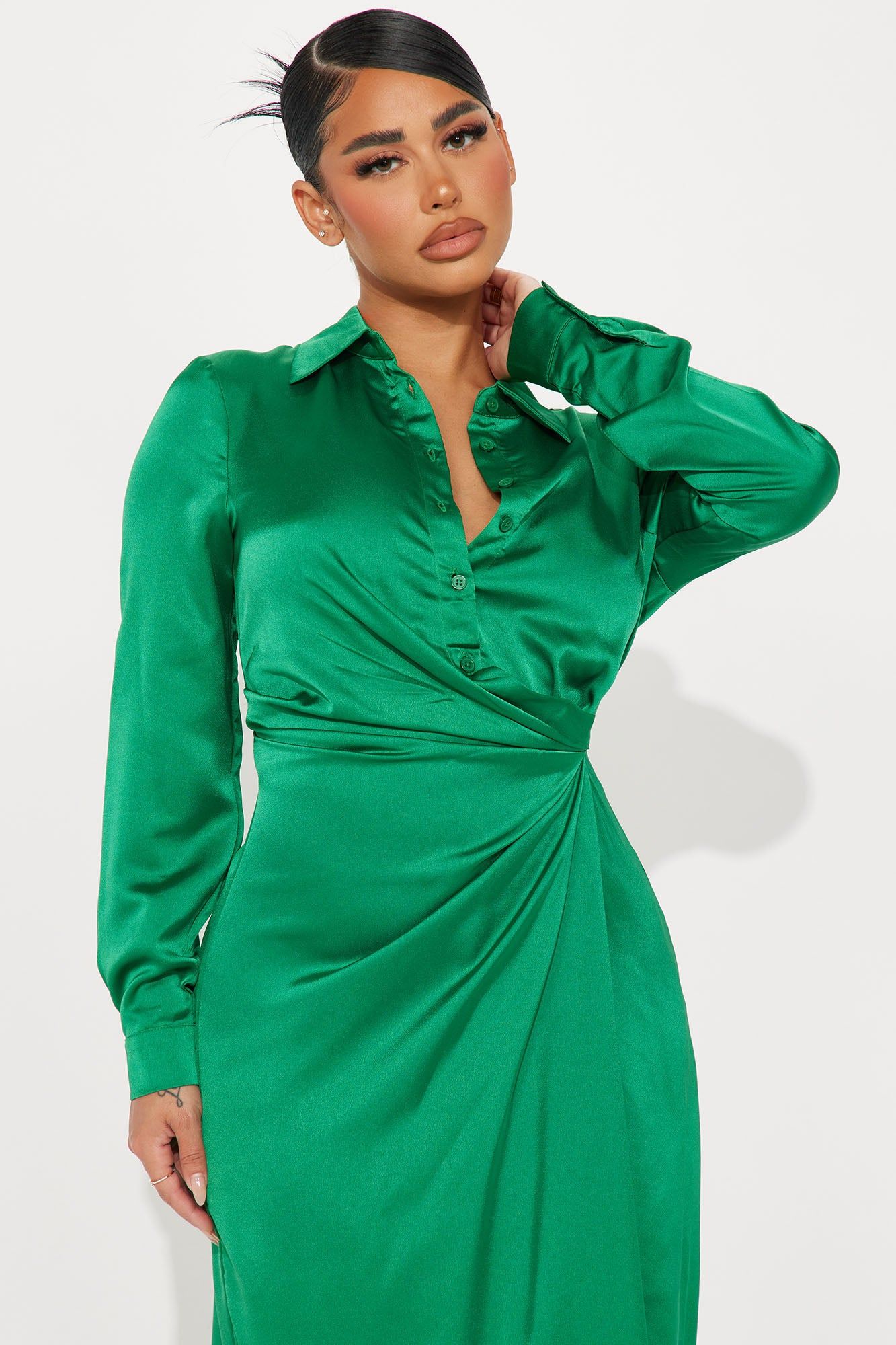 Isabella Satin Midi Dress - Green sold by Fashion Nova product image thumbnail 2