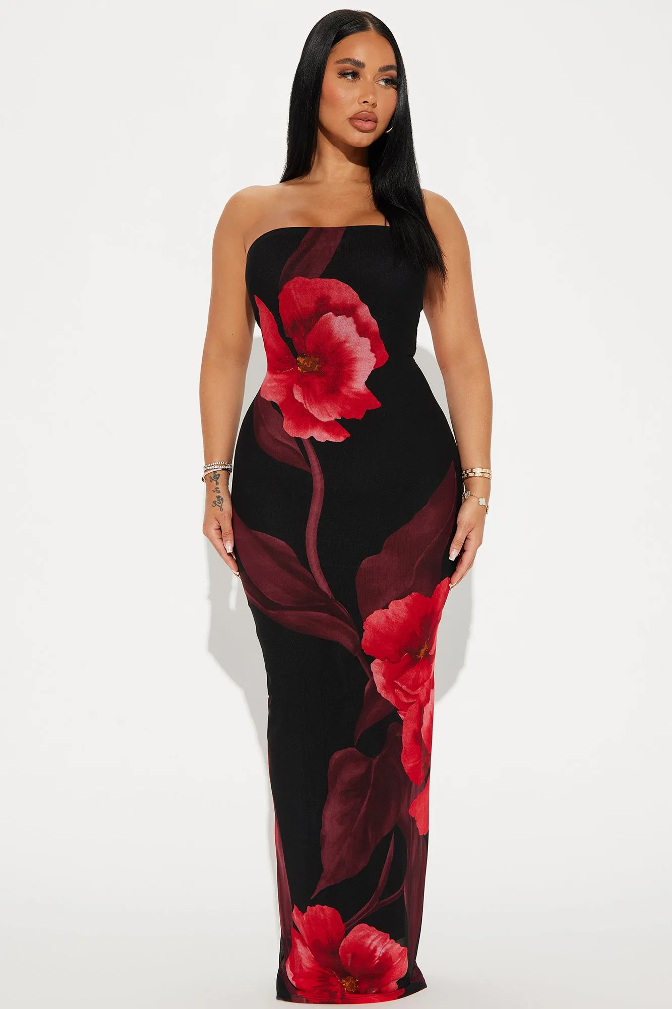 Anabelle Mesh Maxi Dress - Black/Red sold by Fashion Nova