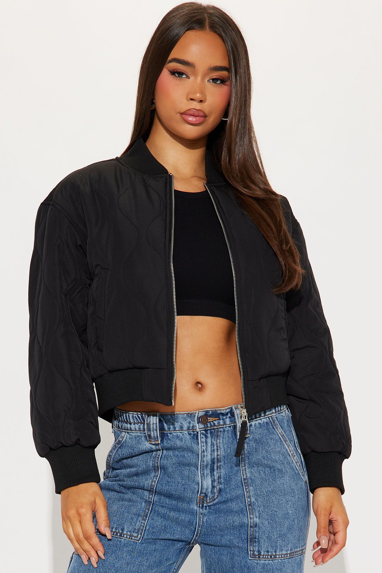 Evelyn Quilted Bomber Jacket - Black sold by Fashion Nova