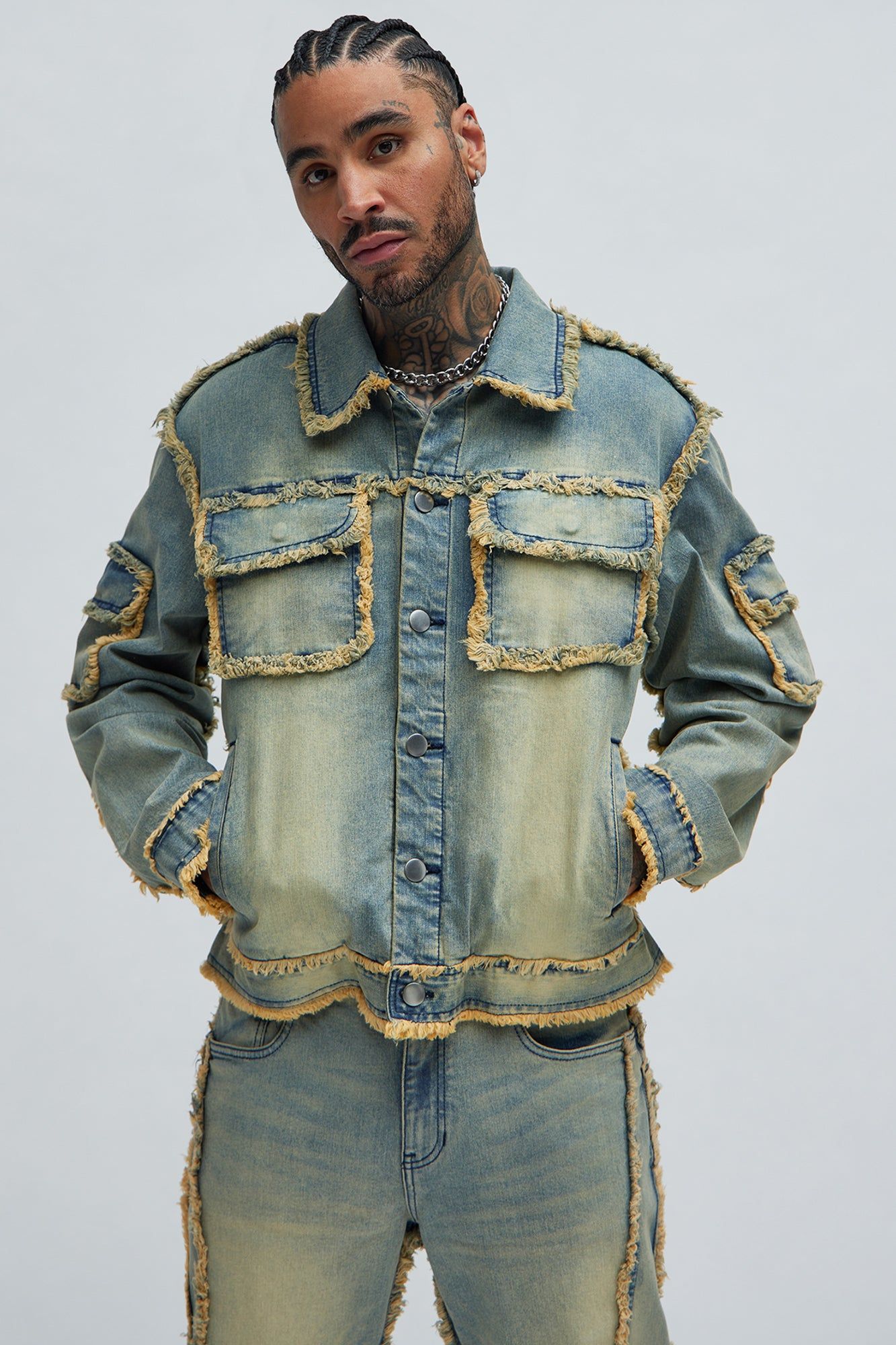 Nazca Frayed Trucker Jacket - Vintage Blue Wash sold by Fashion Nova