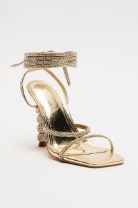 All The Glamour Embellished Wrap Up Heeled Sandals - Gold sold by Fashion Nova