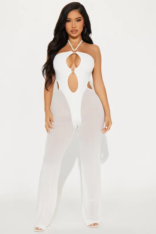 Black Widow Mesh Jumpsuit - White sold by Fashion Nova