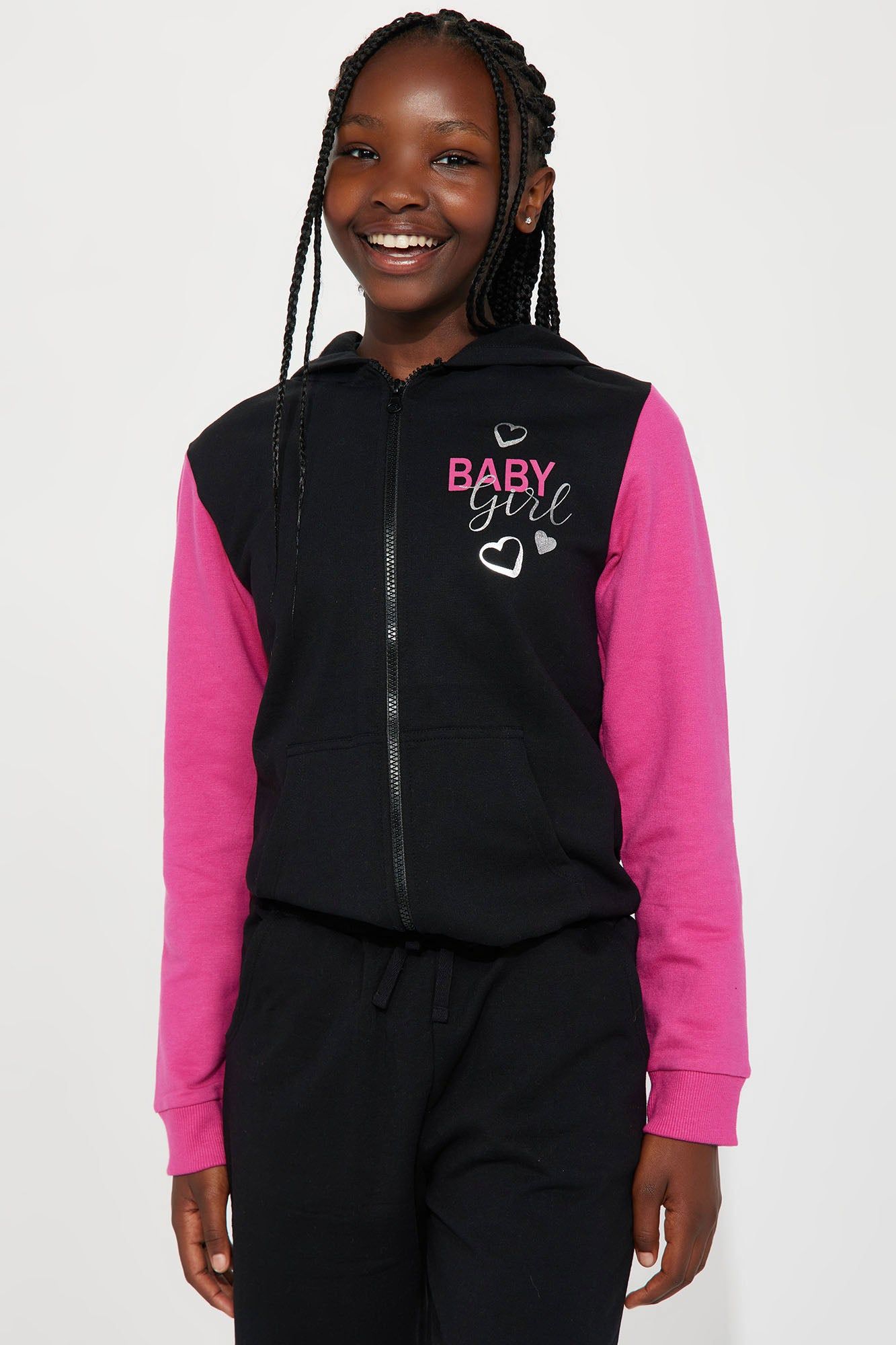 Mini Baby Girl Colorblock Fleece Jogger Set - Black/Pink sold by Fashion Nova product image thumbnail 2