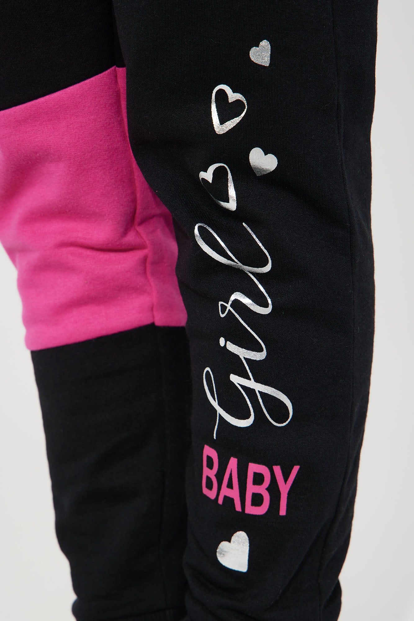 Mini Baby Girl Colorblock Fleece Jogger Set - Black/Pink sold by Fashion Nova product image thumbnail 3