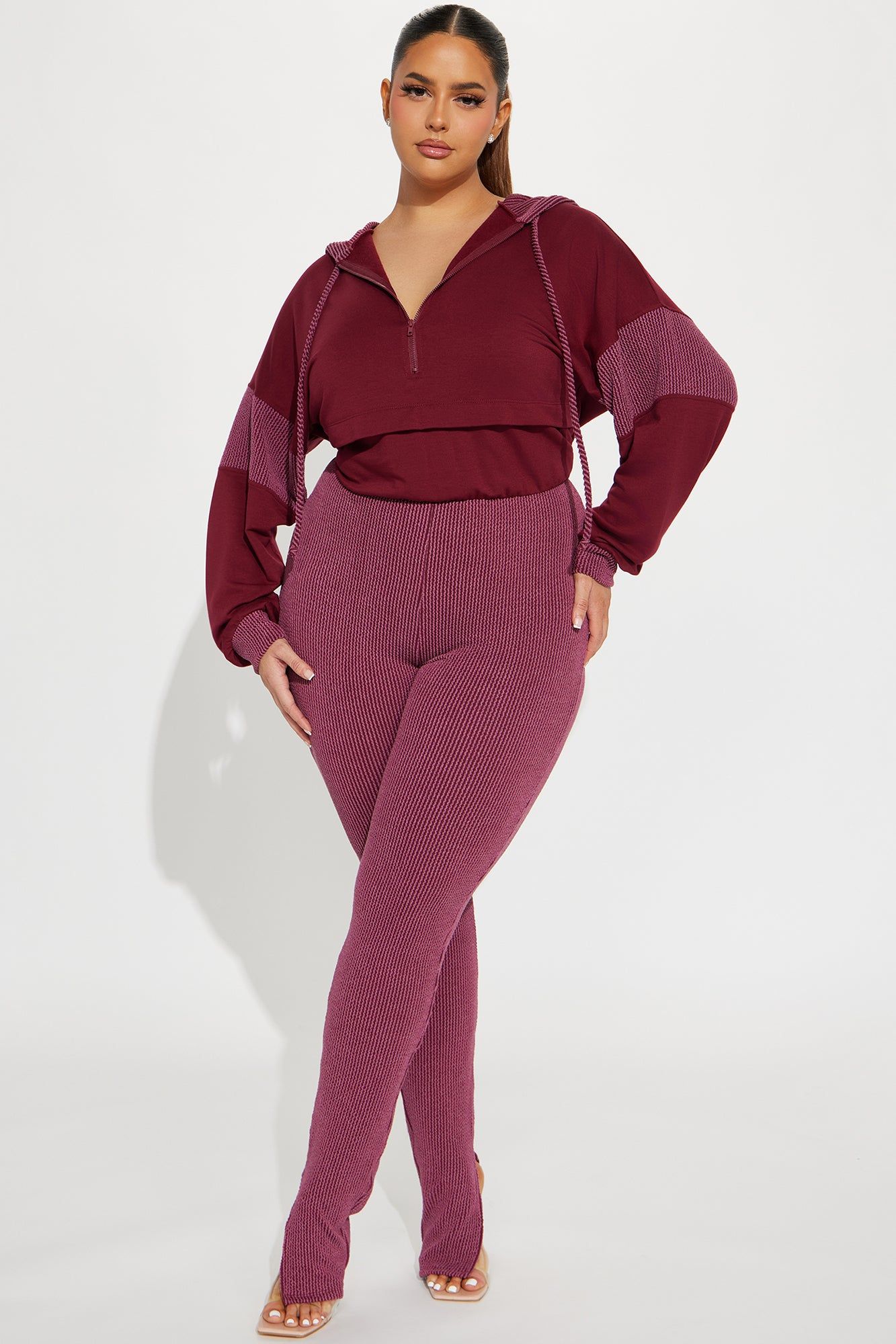 Off The Stage Hoodie Jumpsuit - Burgundy sold by Fashion Nova product image thumbnail 4