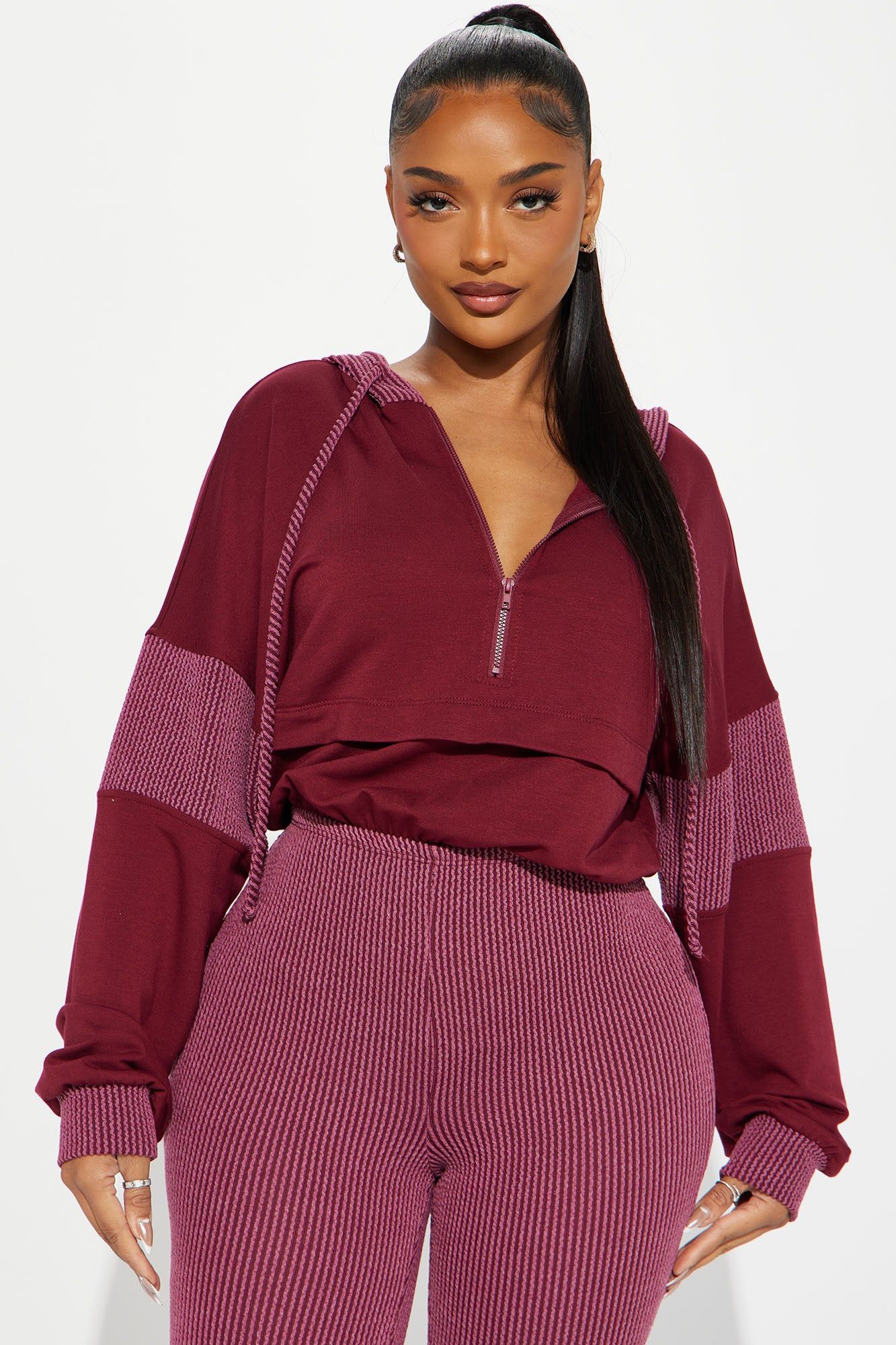 Off The Stage Hoodie Jumpsuit - Burgundy sold by Fashion Nova product image thumbnail 2