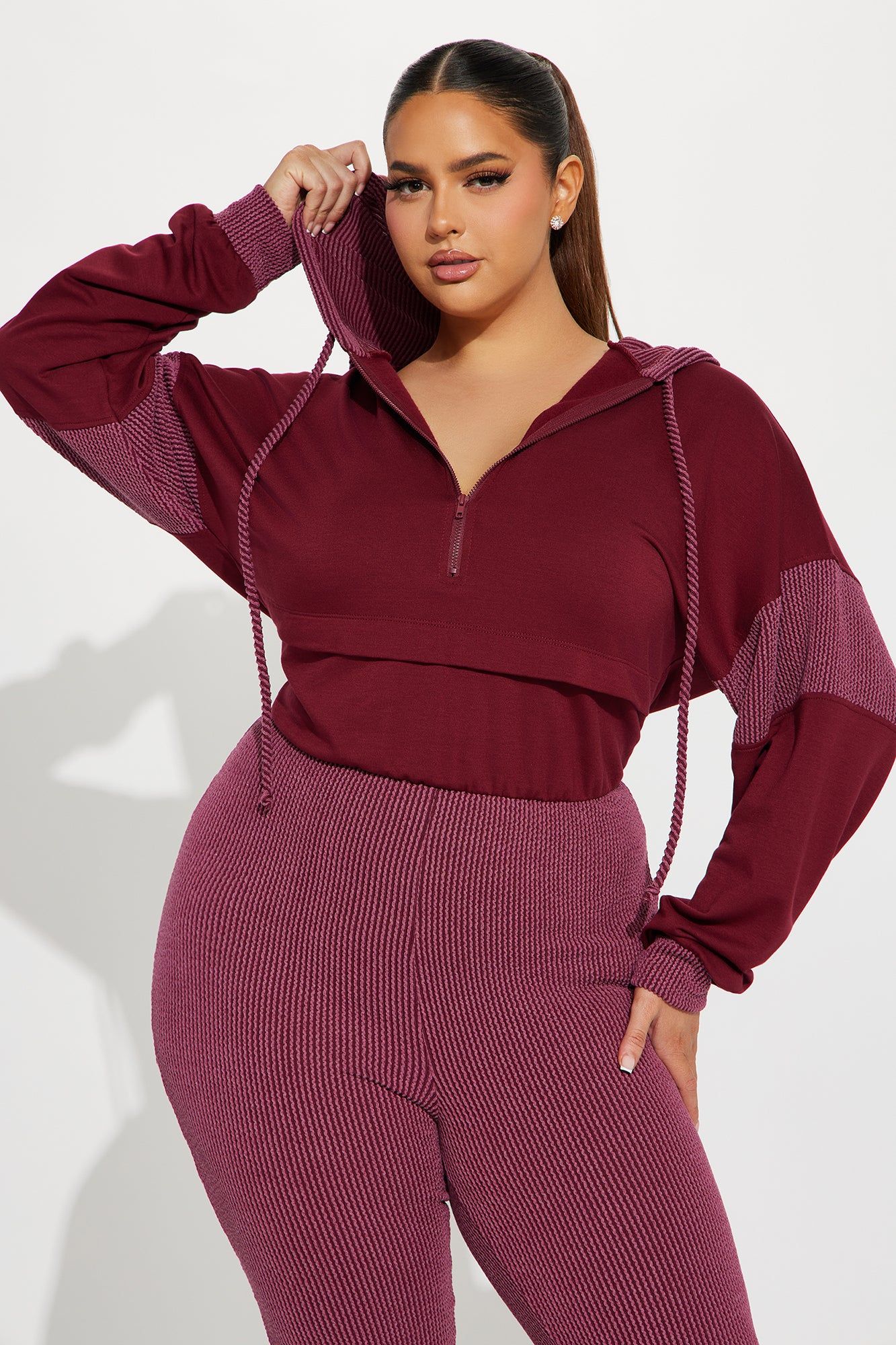 Off The Stage Hoodie Jumpsuit - Burgundy sold by Fashion Nova product image thumbnail 5
