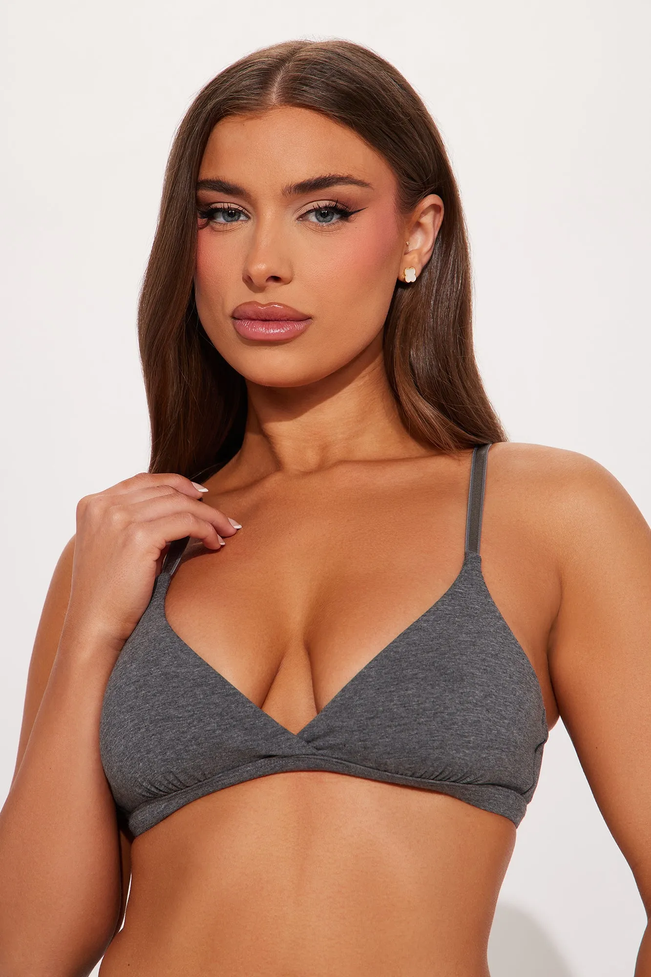 Nova Cotton Triangle Bralette - Charcoal sold by Fashion Nova