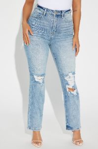 Where To Begin Stretch Slim Straight Leg Jeans - Light Wash sold by Fashion Nova