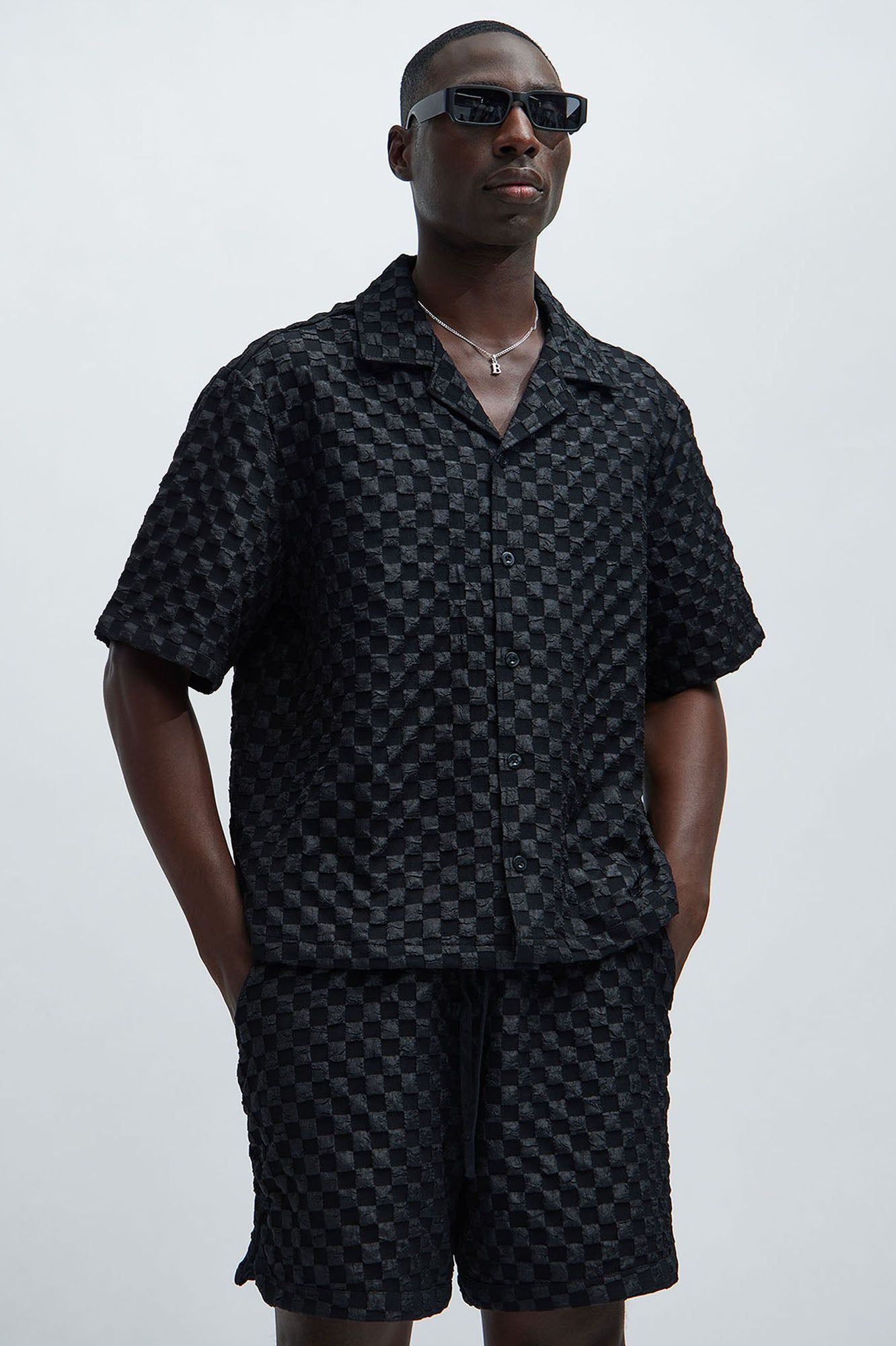 Crinkled Checkers Shirt - Black sold by Fashion Nova