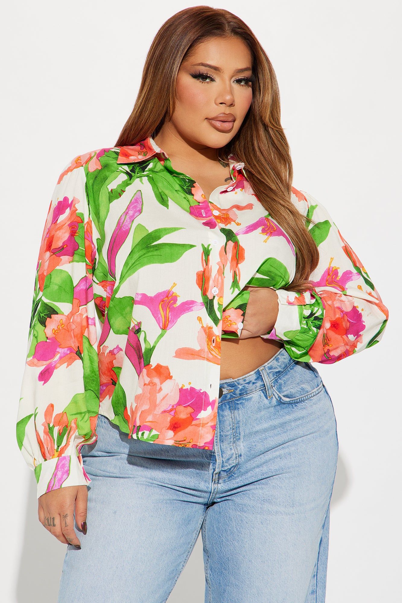 Book A Flight Floral Shirt - Ivory/combo sold by Fashion Nova product image thumbnail 4