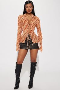 Free For Brunch Blouse Top - Orange/combo sold by Fashion Nova