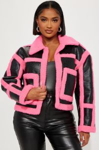 Material Girl Shearling Jacket - Hot Pink/combo sold by Fashion Nova