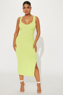 Diana Ribbed Midi Dress - Lime sold by Fashion Nova