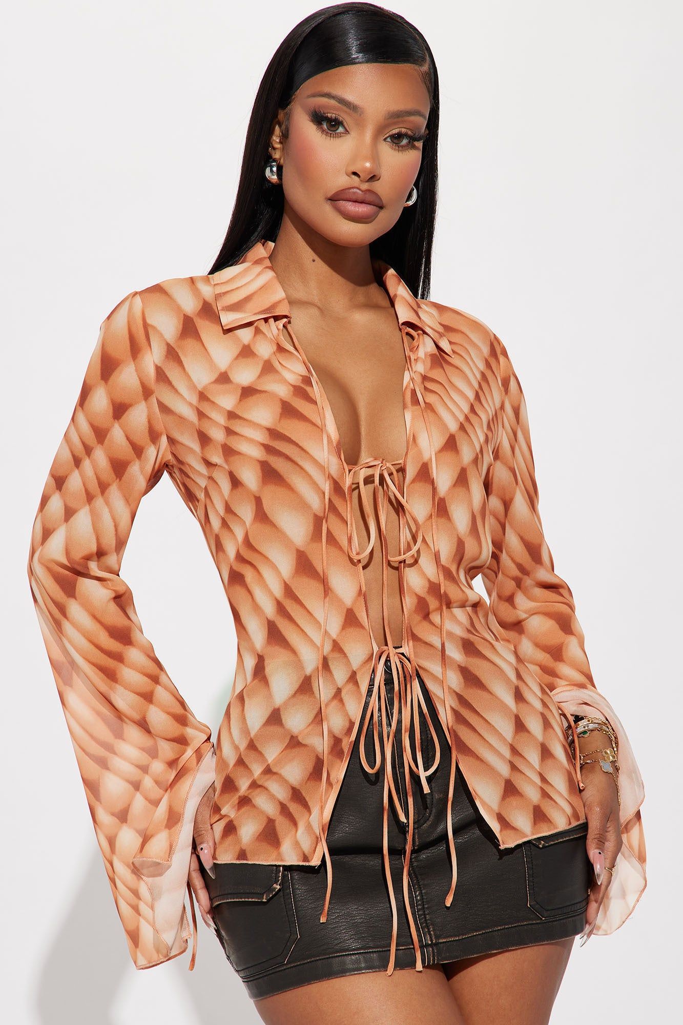 Free For Brunch Blouse Top - Orange/combo sold by Fashion Nova
