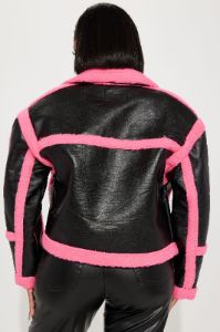 Material Girl Shearling Jacket - Hot Pink/combo sold by Fashion Nova