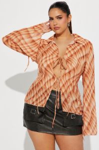 Free For Brunch Blouse Top - Orange/combo sold by Fashion Nova