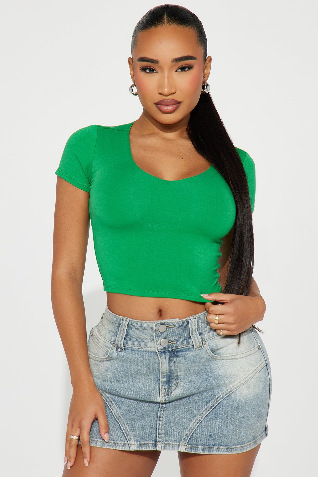 Venus V-Neck Double Layered Tee - Green sold by Fashion Nova