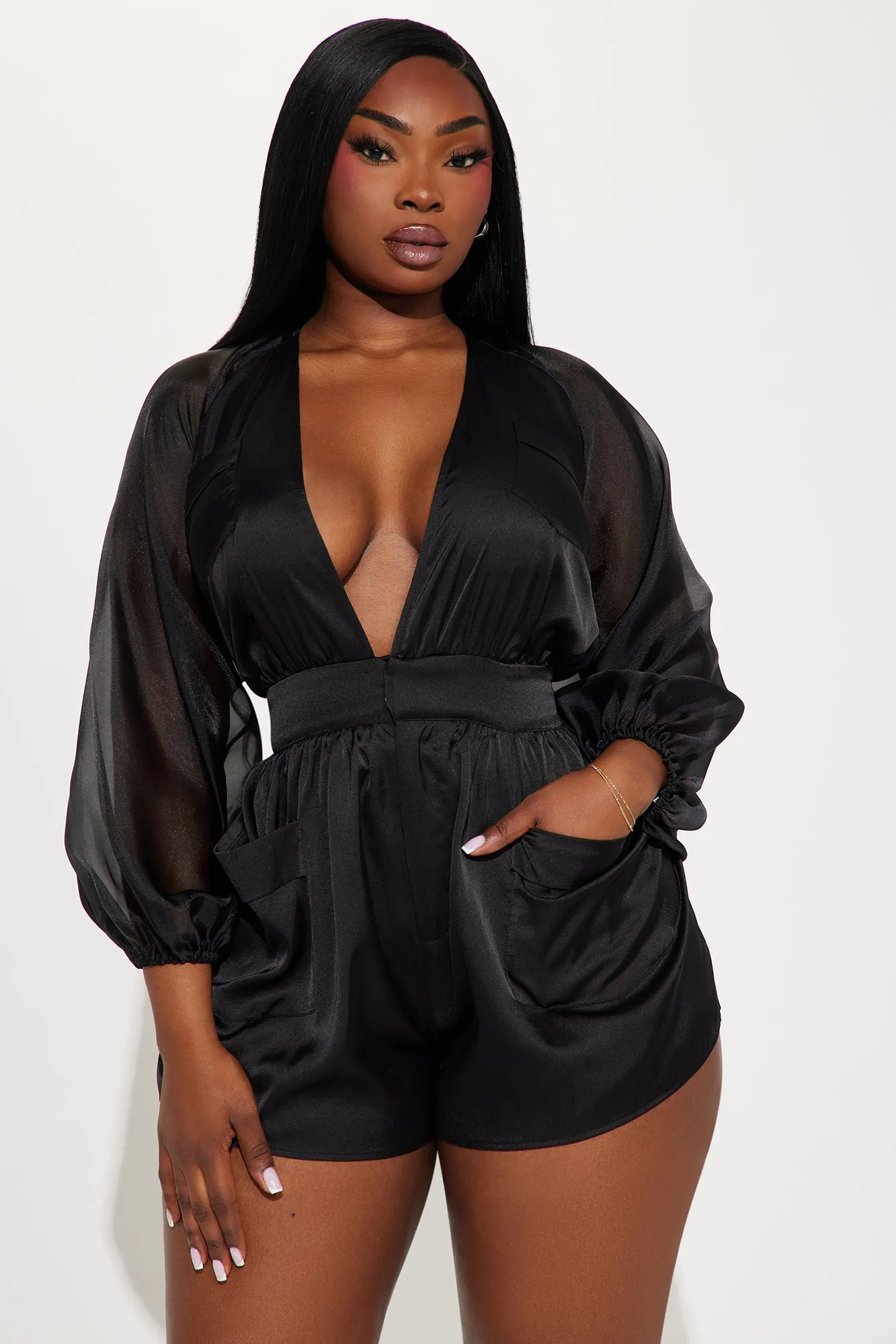 All About Me Satin Romper - Black sold by Fashion Nova product image thumbnail 4