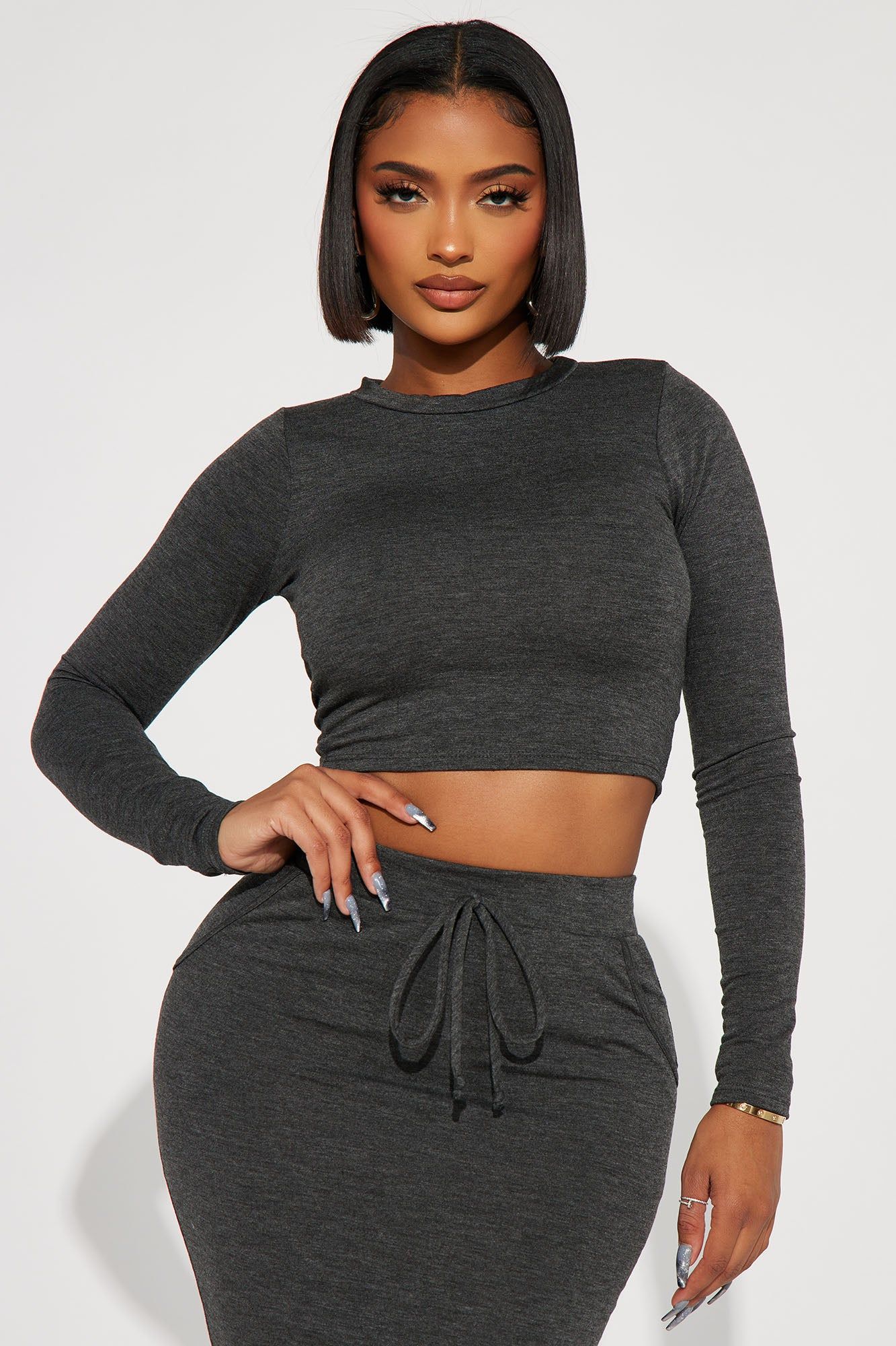 Casual Lover Long Sleeve Skirt Set - Charcoal sold by Fashion Nova product image thumbnail 2