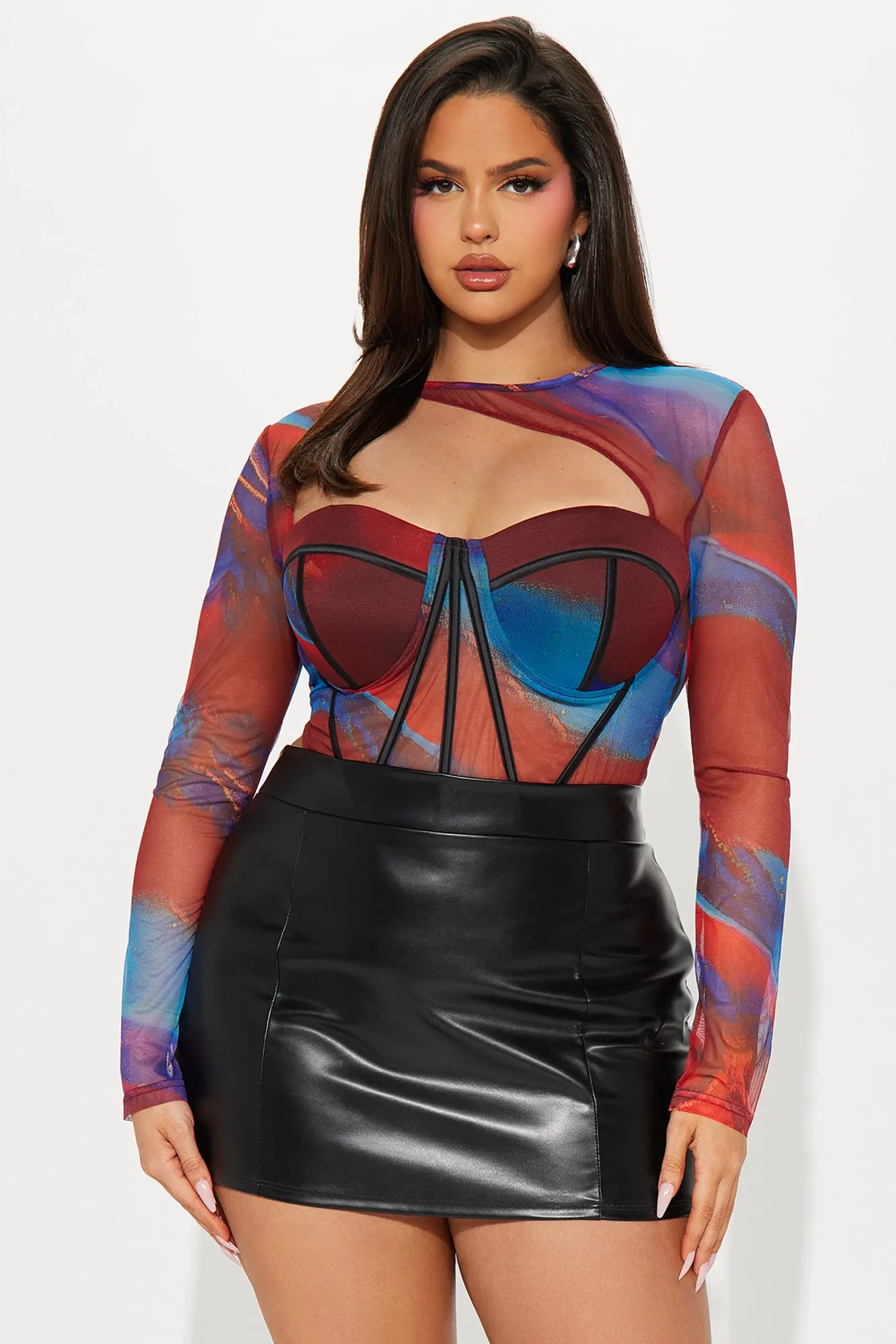 A Crazy Love Mesh Corset Top - Burgundy/combo sold by Fashion Nova product image thumbnail 4