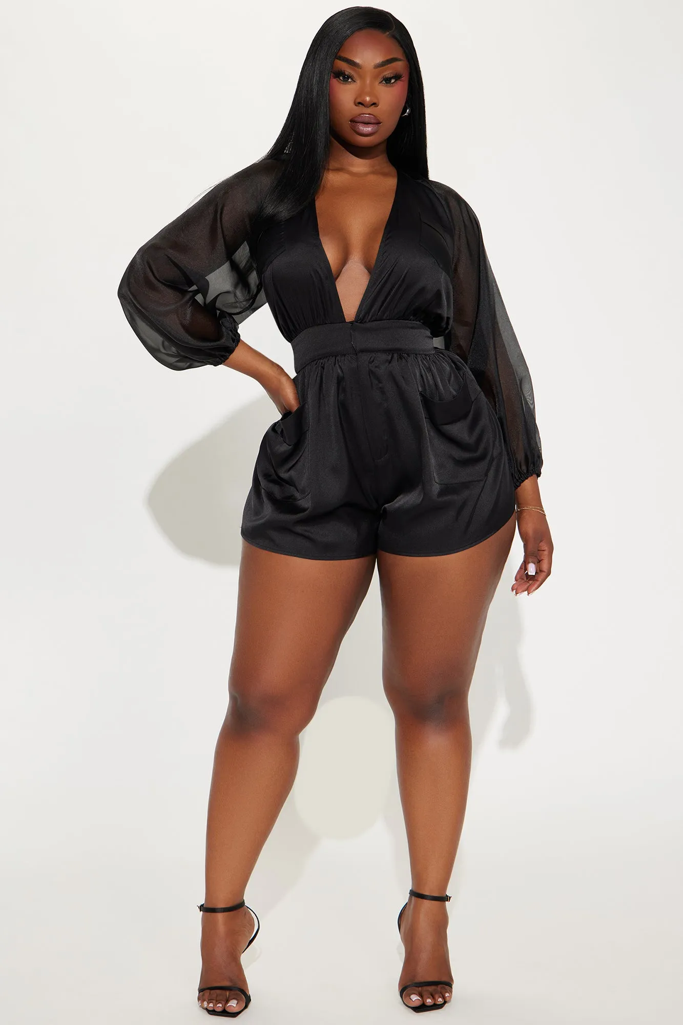 All About Me Satin Romper - Black sold by Fashion Nova product image thumbnail 5