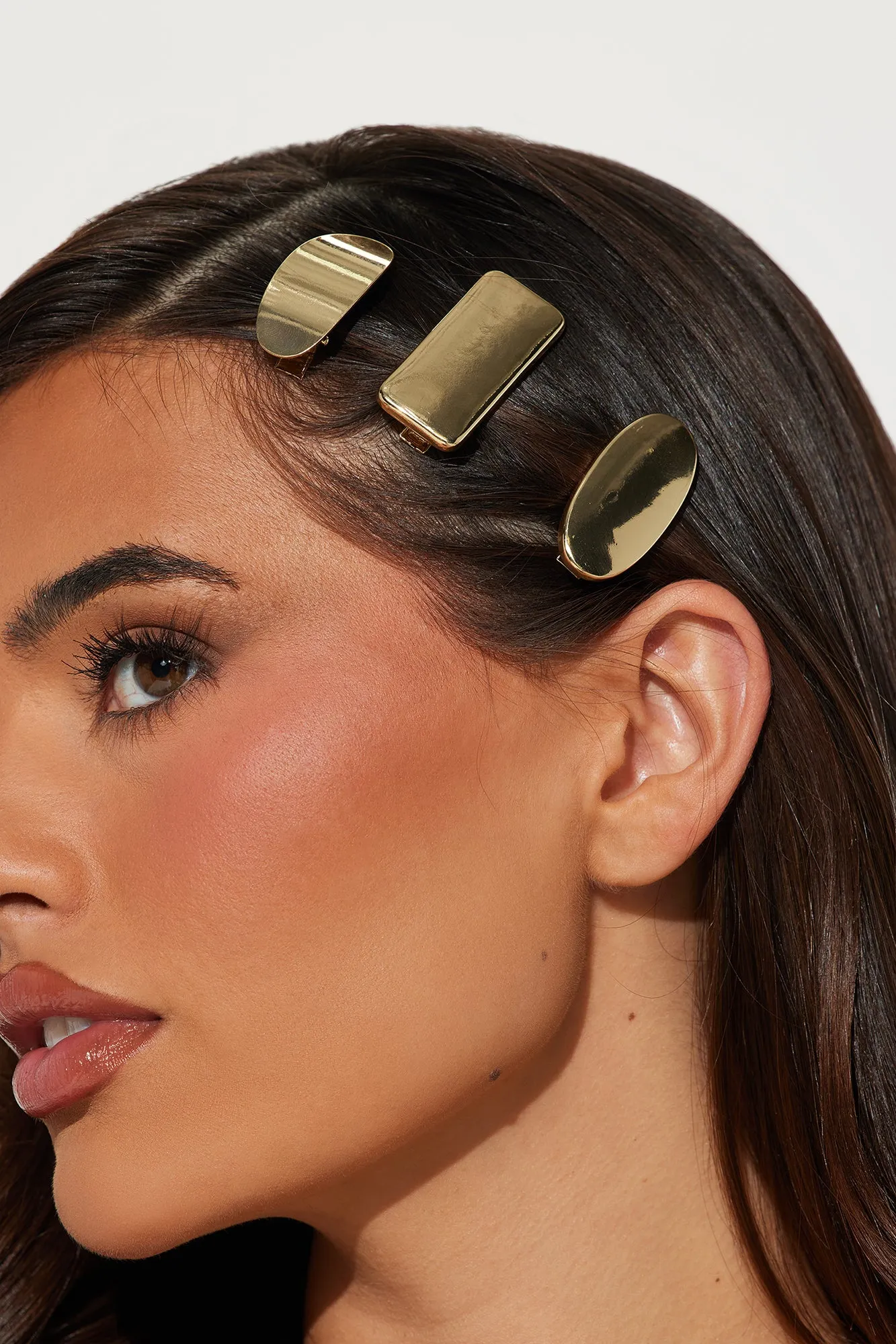 Solid Type 3 Piece Hair Clip Set - Gold sold by Fashion Nova